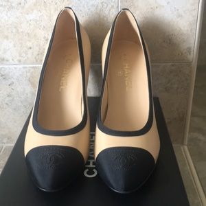 Chanel 18A Classic Beige Black Cap Toe Pumps